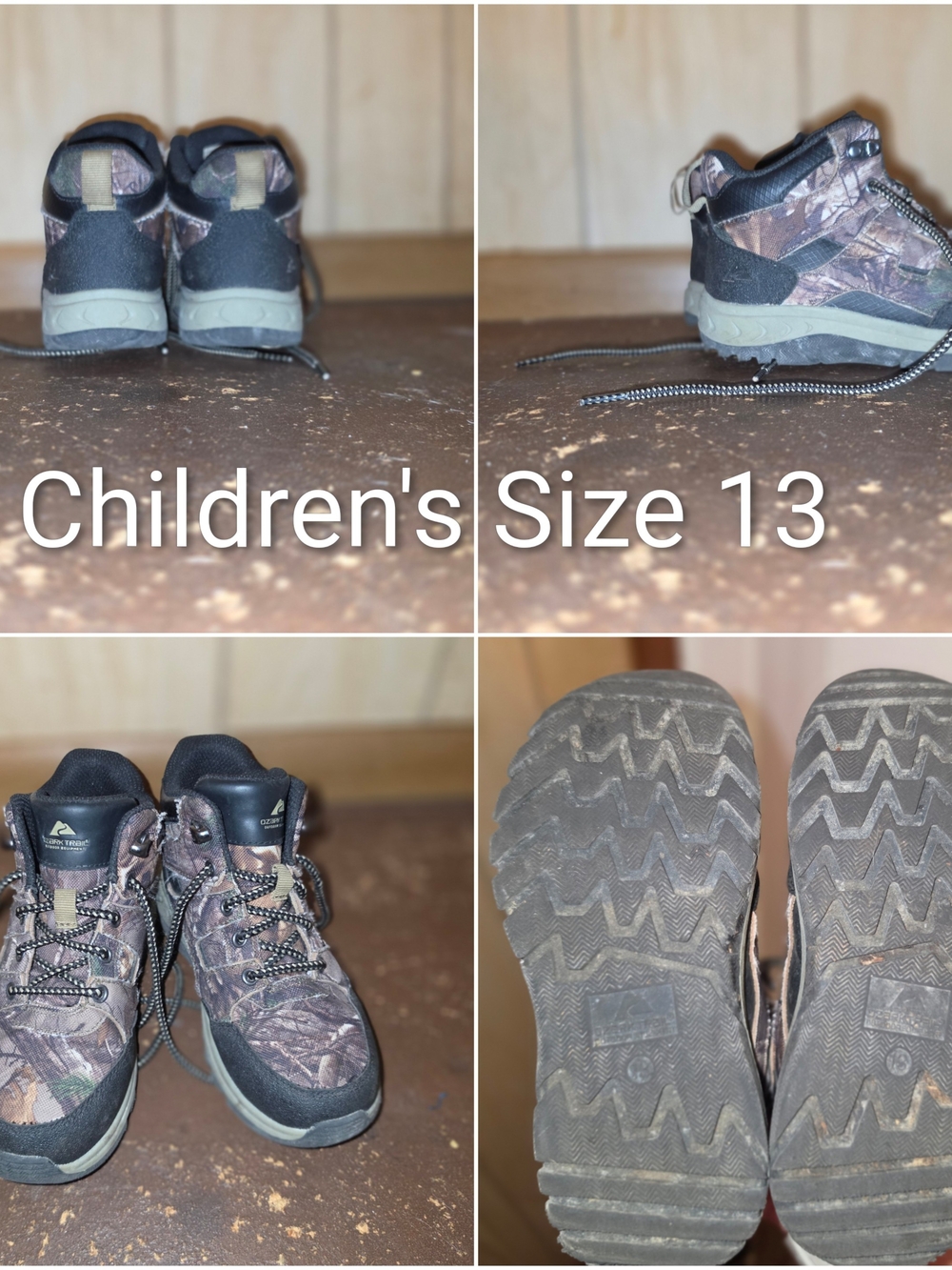 Kids Camouflage Outdoor Boots - Size 13 - Brown/Black
